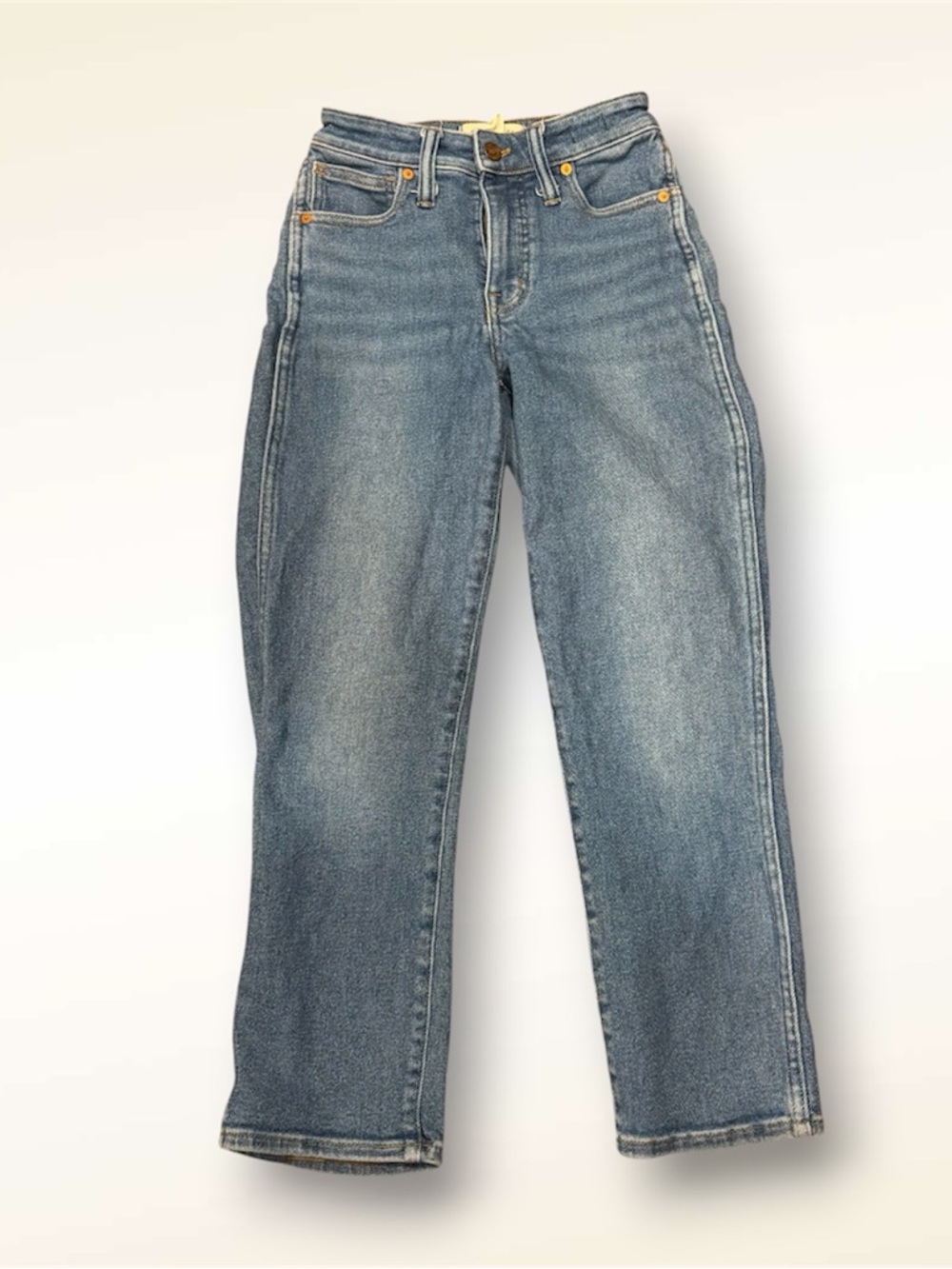 Madewell Curvy Stovepipe High Waist Jeans Size 23P Petite Mid Wash Cropped